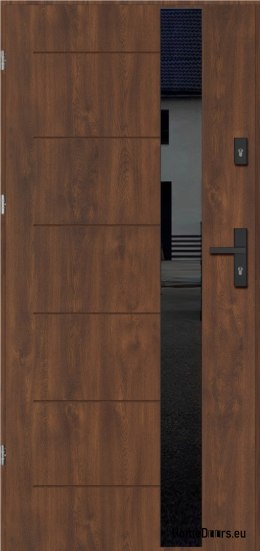 External door BORNHOLM WITH BLACK GLASS THICK warm 70mm, OFF-THE-SHELF, 90 L