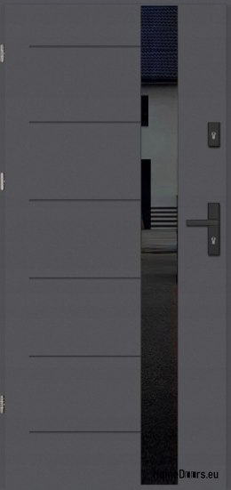 External door BORNHOLM WITH BLACK GLASS THICK warm 70mm, OFF-THE-SHELF, 90 L