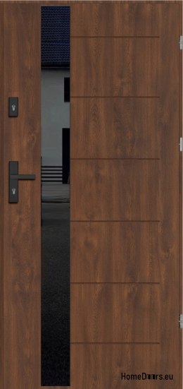 External door BORNHOLM WITH BLACK GLASS THICK warm 70mm, OFF-THE-SHELF, 90 P