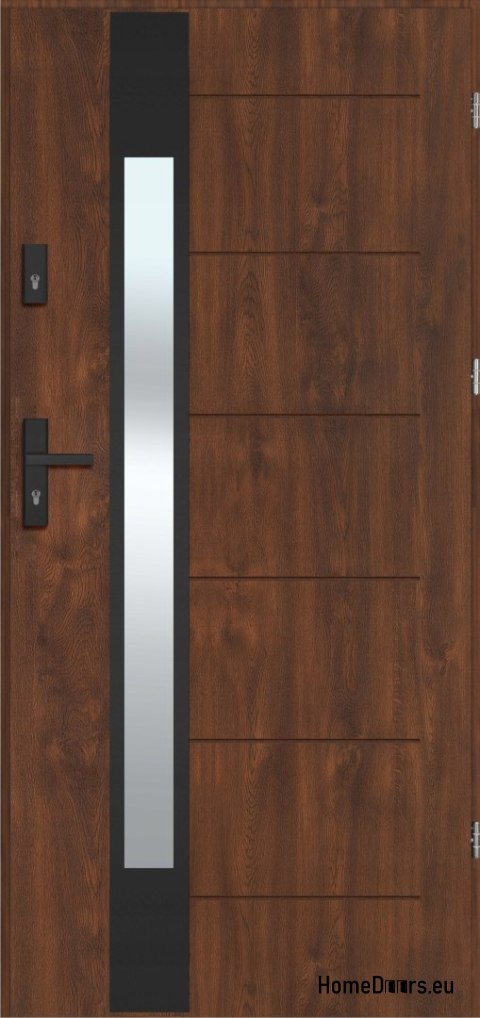 LAUSANNE NERO exterior door with mirror, THICK warm 72mm, OFF-THE-SHELF, 90 P