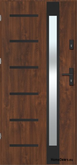 REMO BLACK exterior door with mirror, THICK warm 70mm, OFF-THE-SHELF, 90 L
