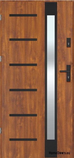 REMO BLACK exterior door with mirror, THICK warm 70mm, OFF-THE-SHELF, 90 L