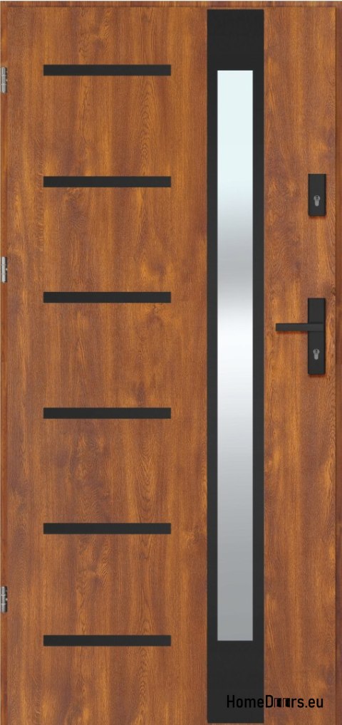 REMO BLACK exterior door with mirror, THICK warm 70mm, OFF-THE-SHELF, 90 L