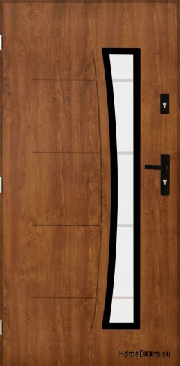 Strong exterior door with glass 55mm POP 02 80 left golden oak