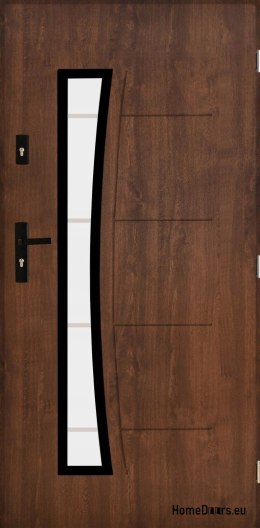 Strong exterior door with glass 55mm POP 02 90 right walnut