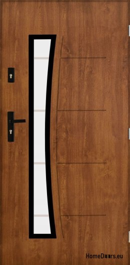 Strong exterior door with glass 55mm POP 02 90 right golden oak