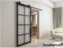 Drzwi przesuwne 90 Loft 8S szklane stalowe czarne z szybami od ręki
