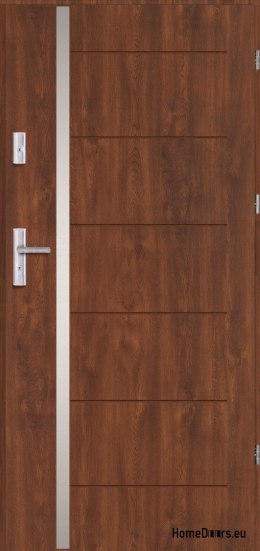 Drzwi zewnętrzne CENTO z ramką inox GRUBE ciepłe 70mm OD RĘKI 90 P orzech