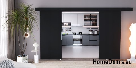 Drzwi przesuwne 140 naścienne ALFA LOFT 02 Czarne 70 + system przesuwny