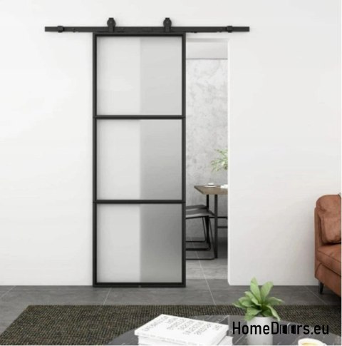 Sliding door 90 Loft 3S FROST glass steel black milk glass + system