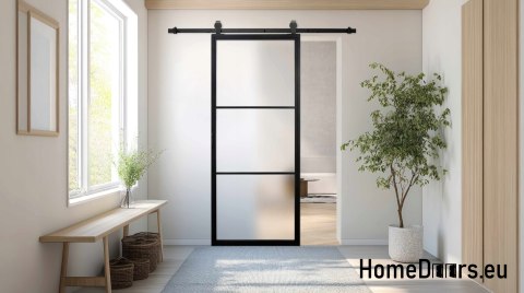 Sliding door 90 Loft 3S FROST glass steel black milk glass + system