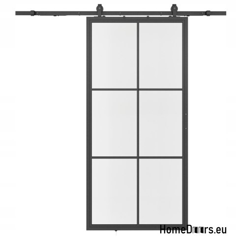 Sliding door 90 Loft 6S FROST glass steel black milk glass at hand
