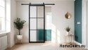 Sliding door 90 Loft 6S FROST glass steel black milk glass at hand