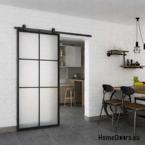 Sliding door 90 Loft 6S FROST glass steel black milk glass at hand
