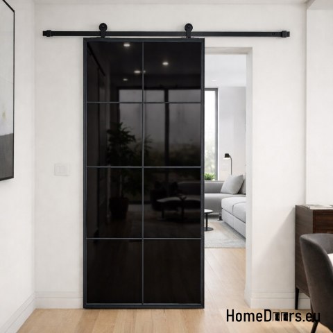 Sliding door 90 Loft 8S BLACK glass steel black window at hand + system