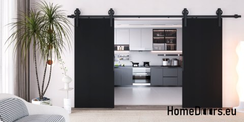Drzwi przesuwne 110 naścienne ALFA LOFT 04 Czarne 55 + system przesuwny
